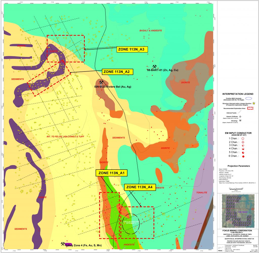 113 North mining Exploration Project map - Mosaic Minerals corp