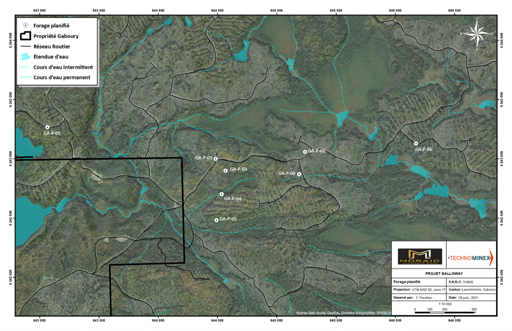 Gaboury Exploration Project Drilling Planification Map - Mosaic Minerals corp
